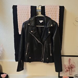 Topshop Black Leather Jacket with Silver Accents